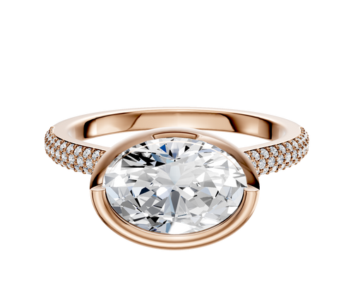 14K Rose Gold Bezel Full Bezel East/West Cathedral Dome 3-Row-Pave 2.0mm Engagement Ring