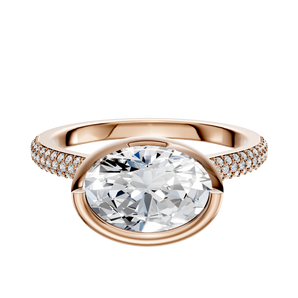 14K Rose Gold Bezel Full Bezel East/West Cathedral Dome 3-Row-Pave 2.0mm Engagement Ring