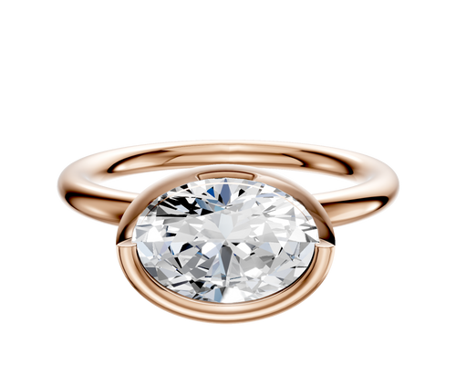 14K Rose Gold Bezel Full Bezel East/West Classic Dome 2.0mm Engagement Ring