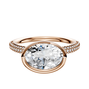 14K Rose Gold Bezel Full Bezel East/West Classic Dome 3-Row-Pave 2.0mm Engagement Ring