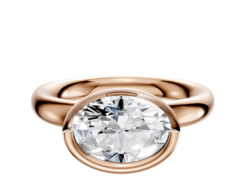 14K Rose Gold Bezel Full Bezel East/West Classic Dome 3.0mm Engagement Ring