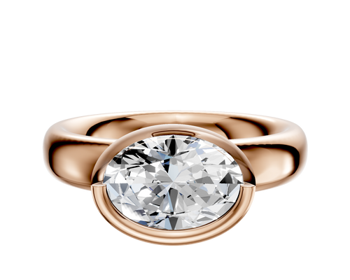 14K Rose Gold Bezel Full Bezel East/West Classic Dome 4.0mm Engagement Ring