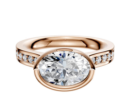 14K Rose Gold Bezel Full Bezel East/West Cathedral Flat 1-Row-Pave 2.5mm Engagement Ring