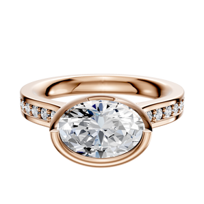 14K Rose Gold Bezel Full Bezel East/West Cathedral Flat 1-Row-Pave 2.5mm Engagement Ring