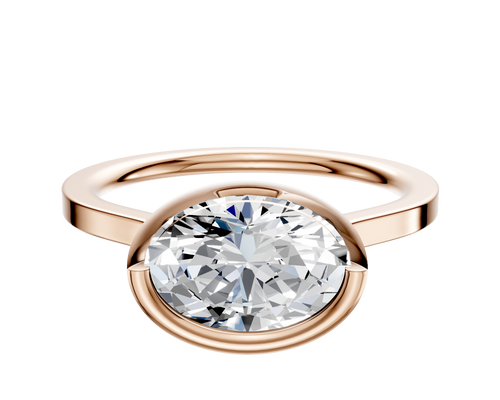 14K Rose Gold Bezel Full Bezel East/West Cathedral Flat 1.5mm Engagement Ring