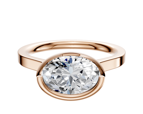 14K Rose Gold Bezel Full Bezel East/West Cathedral Flat 2.0mm Engagement Ring