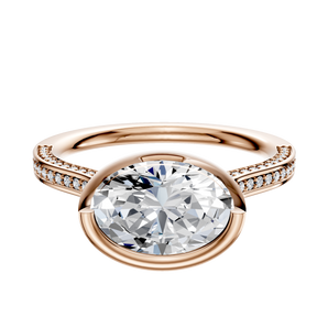14K Rose Gold Bezel Full Bezel East/West Cathedral Flat 3-Row-Pave 2.0mm Engagement Ring