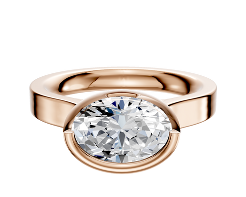 14K Rose Gold Bezel Full Bezel East/West Cathedral Flat 3.0mm Engagement Ring