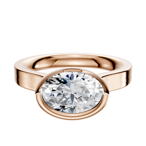 14K Rose Gold Bezel Full Bezel East/West Cathedral Flat 3.0mm Engagement Ring