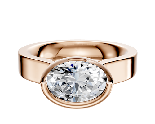 14K Rose Gold Bezel Full Bezel East/West Cathedral Flat 4.0mm Engagement Ring