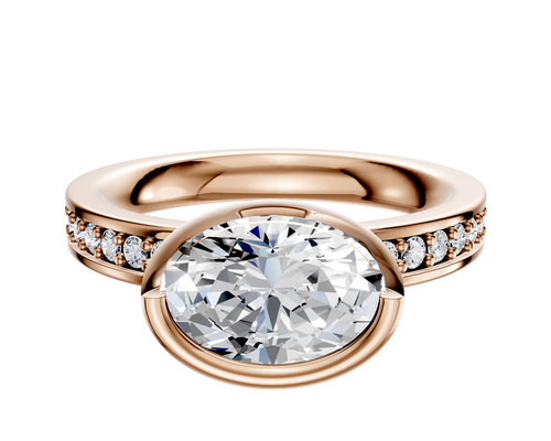 14K Rose Gold Bezel Full Bezel East/West Classic Flat 1-Row-Pave 2.5mm Engagement Ring