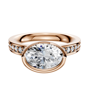 14K Rose Gold Bezel Full Bezel East/West Classic Flat 1-Row-Pave 2.5mm Engagement Ring