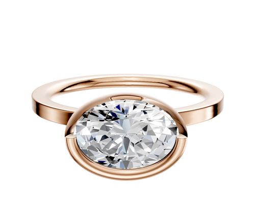 14K Rose Gold Bezel Full Bezel East/West Classic Flat 1.5mm Engagement Ring