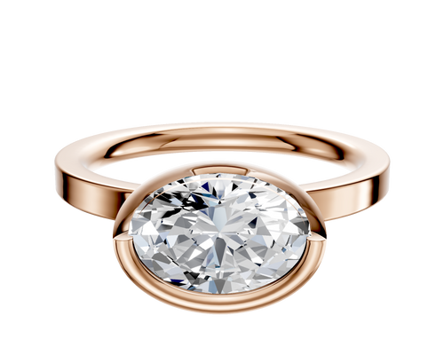 14K Rose Gold Bezel Full Bezel East/West Classic Flat 2.0mm Engagement Ring