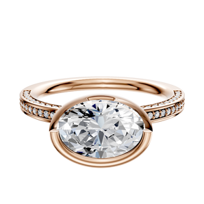 14K Rose Gold Bezel Full Bezel East/West Classic Flat 3-Row-Pave 2.0mm Engagement Ring