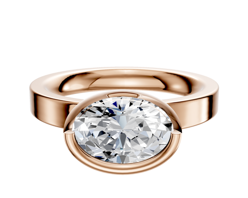 14K Rose Gold Bezel Full Bezel East/West Classic Flat 3.0mm Engagement Ring