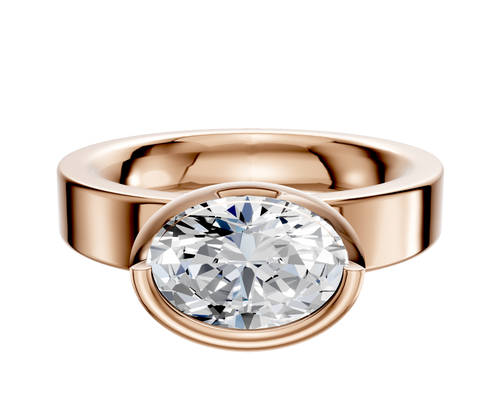 14K Rose Gold Bezel Full Bezel East/West Classic Flat 4.0mm Engagement Ring