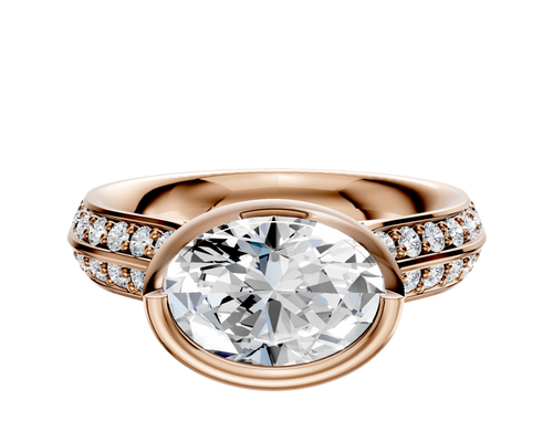 14K Rose Gold Bezel Full Bezel East/West Cathedral Knife Edge 1-Row-Pave 2.5mm Engagement Ring