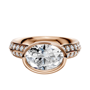 14K Rose Gold Bezel Full Bezel East/West Cathedral Knife Edge 1-Row-Pave 2.5mm Engagement Ring
