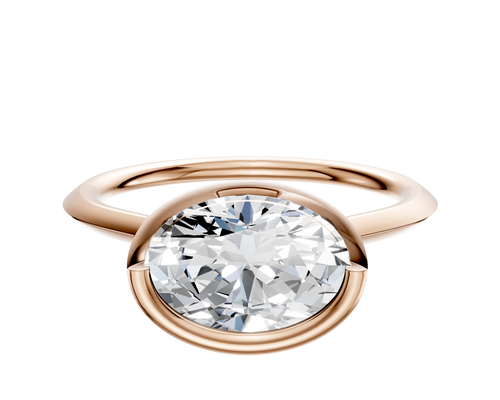 14K Rose Gold Bezel Full Bezel East/West Cathedral Knife Edge 1.5mm Engagement Ring