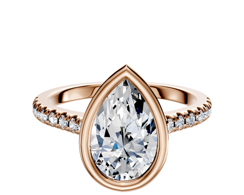 14K Rose Gold Bezel Full Bezel East/West Cathedral Dome 1-Row-Pave 2.5mm Engagement Ring
