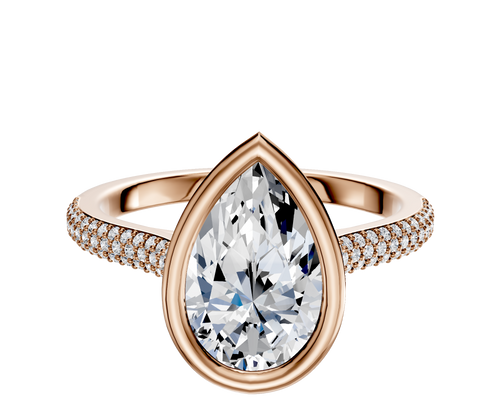 14K Rose Gold Bezel Full Bezel East/West Cathedral Dome 3-Row-Pave 2.0mm Engagement Ring