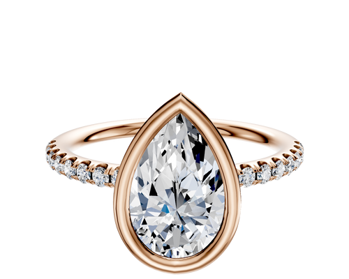 14K Rose Gold Bezel Full Bezel East/West Classic Dome 1-Row-Pave 2.5mm Engagement Ring