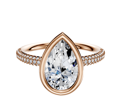14K Rose Gold Bezel Full Bezel East/West Classic Dome 3-Row-Pave 2.0mm Engagement Ring