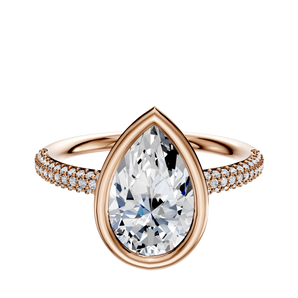 14K Rose Gold Bezel Full Bezel East/West Classic Dome 3-Row-Pave 2.0mm Engagement Ring