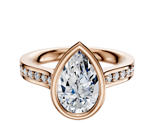 14K Rose Gold Bezel Full Bezel East/West Cathedral Flat 1-Row-Pave 2.5mm Engagement Ring