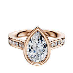 14K Rose Gold Bezel Full Bezel East/West Cathedral Flat 1-Row-Pave 2.5mm Engagement Ring
