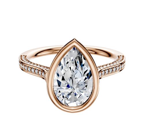 14K Rose Gold Bezel Full Bezel East/West Cathedral Flat 3-Row-Pave 2.0mm Engagement Ring