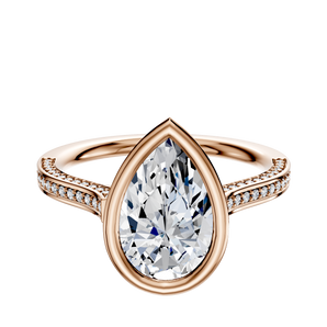14K Rose Gold Bezel Full Bezel East/West Cathedral Flat 3-Row-Pave 2.0mm Engagement Ring
