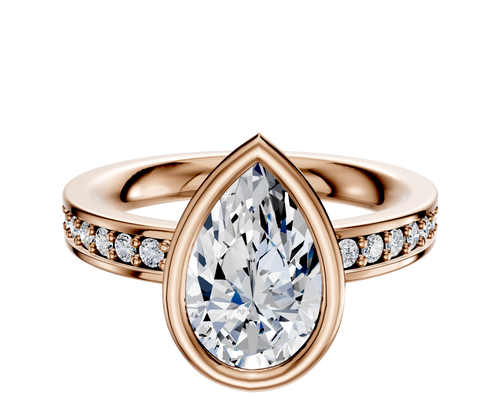 14K Rose Gold Bezel Full Bezel East/West Classic Flat 1-Row-Pave 2.5mm Engagement Ring