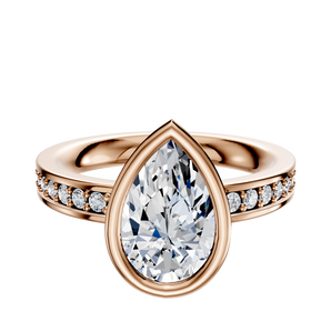 14K Rose Gold Bezel Full Bezel East/West Classic Flat 1-Row-Pave 2.5mm Engagement Ring