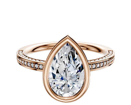 14K Rose Gold Bezel Full Bezel East/West Classic Flat 3-Row-Pave 2.0mm Engagement Ring