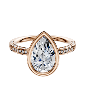 14K Rose Gold Bezel Full Bezel East/West Classic Flat 3-Row-Pave 2.0mm Engagement Ring