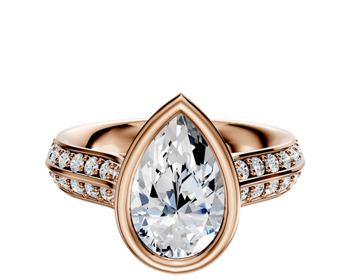 14K Rose Gold Bezel Full Bezel East/West Cathedral Knife Edge 1-Row-Pave 2.5mm Engagement Ring