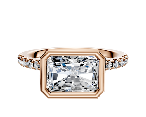 14K Rose Gold Bezel Full Bezel East/West Cathedral Dome 1-Row-Pave 2.5mm Engagement Ring