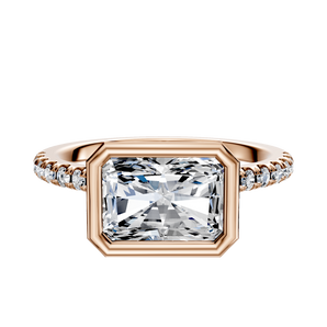14K Rose Gold Bezel Full Bezel East/West Cathedral Dome 1-Row-Pave 2.5mm Engagement Ring