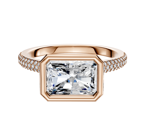 14K Rose Gold Bezel Full Bezel East/West Cathedral Dome 3-Row-Pave 2.0mm Engagement Ring