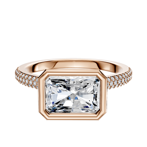 14K Rose Gold Bezel Full Bezel East/West Cathedral Dome 3-Row-Pave 2.0mm Engagement Ring