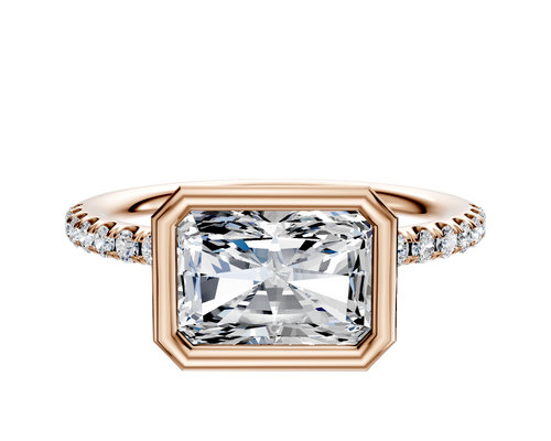 14K Rose Gold Bezel Full Bezel East/West Classic Dome 1-Row-Pave 2.5mm Engagement Ring
