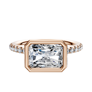 14K Rose Gold Bezel Full Bezel East/West Classic Dome 1-Row-Pave 2.5mm Engagement Ring