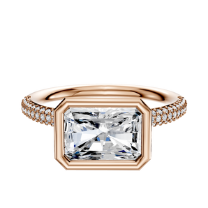 14K Rose Gold Bezel Full Bezel East/West Classic Dome 3-Row-Pave 2.0mm Engagement Ring