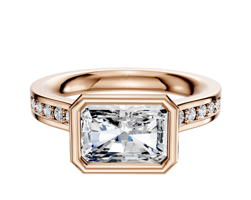 14K Rose Gold Bezel Full Bezel East/West Cathedral Flat 1-Row-Pave 2.5mm Engagement Ring