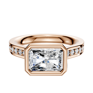 14K Rose Gold Bezel Full Bezel East/West Cathedral Flat 1-Row-Pave 2.5mm Engagement Ring