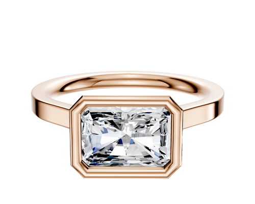14K Rose Gold Bezel Full Bezel East/West Cathedral Flat 2.0mm Engagement Ring