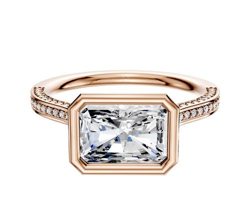 14K Rose Gold Bezel Full Bezel East/West Cathedral Flat 3-Row-Pave 2.0mm Engagement Ring