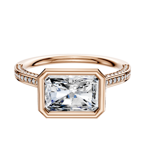 14K Rose Gold Bezel Full Bezel East/West Cathedral Flat 3-Row-Pave 2.0mm Engagement Ring